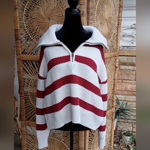 Evys Tree Striped Red and White Women's Sweater_XL
